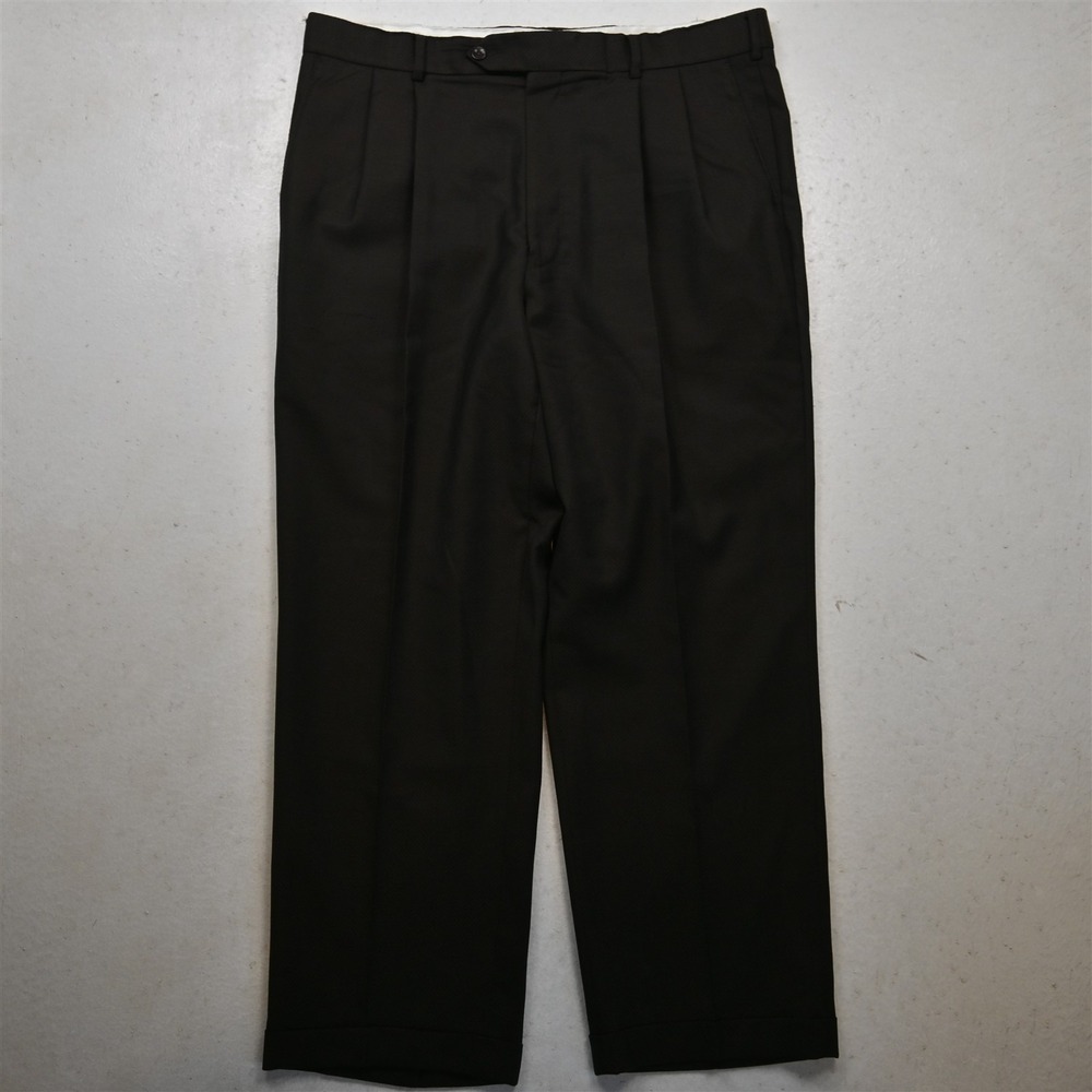 Coppley 38x30 Brown Herringbone 100% Wool Pleated Cuffed Classic Dress Pants